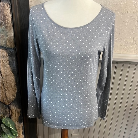 Liz Claiborne Tops - Liz Claiborne Gray Blouse with White Dots